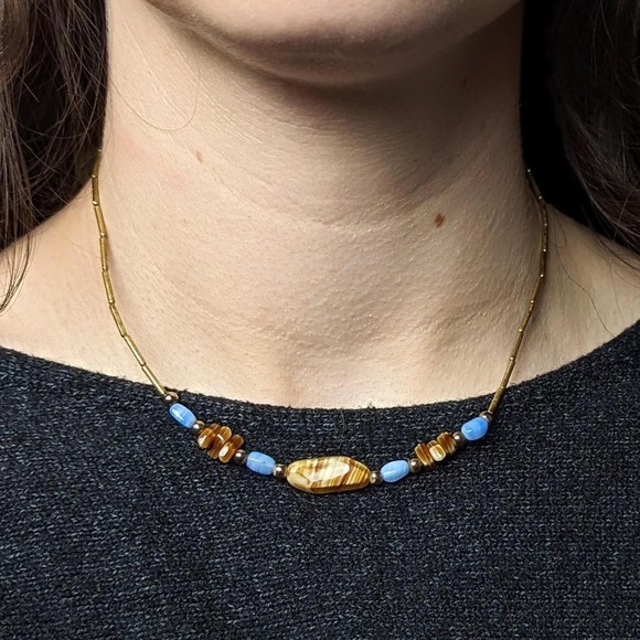 Vintage Multi Stone Beaded 15" Necklace - Picture 1 of 4